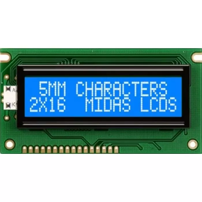 Midas Alphanumeric LCD Display 2 Rows by 16 Characters, MC21605A6WK-BNMLW-V2