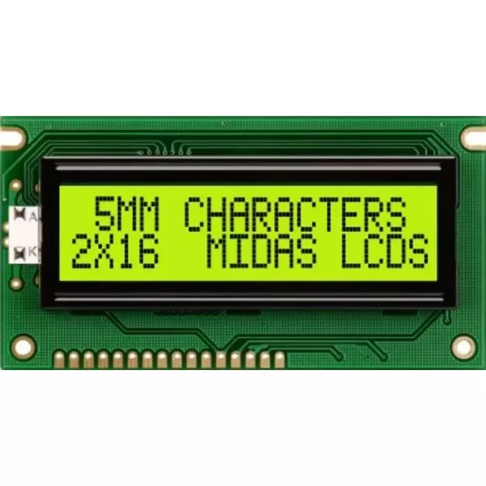 Midas Alphanumeric LCD Display 2 Rows by 16 Characters, MC21605A6WK-SPTLY-V2