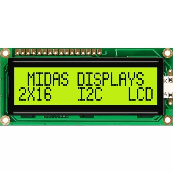 Midas Alphanumeric LCD Display 2 Rows by 16 Characters, MC21605C6W-SPTLYI-V2