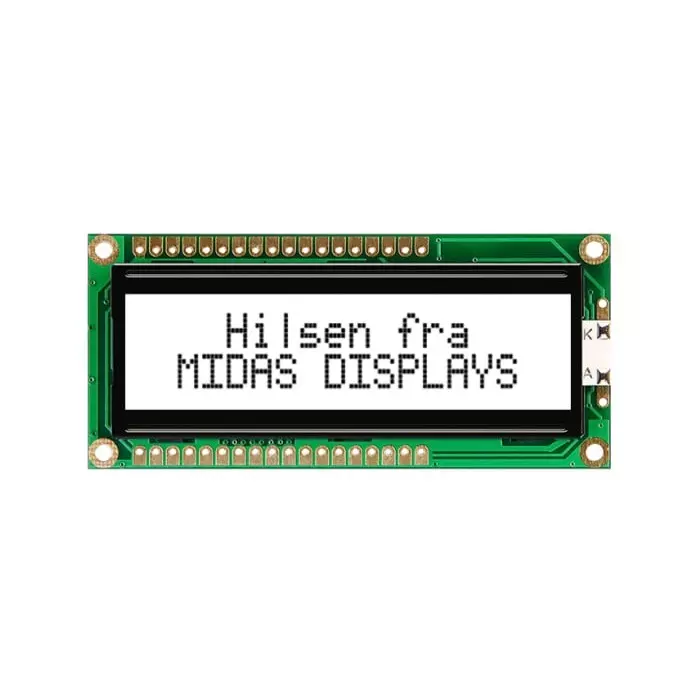 Midas Alphanumeric LCD Display White 2 Rows by 16 Characters Transflective, MC21605G6WM-FPTLW-V2