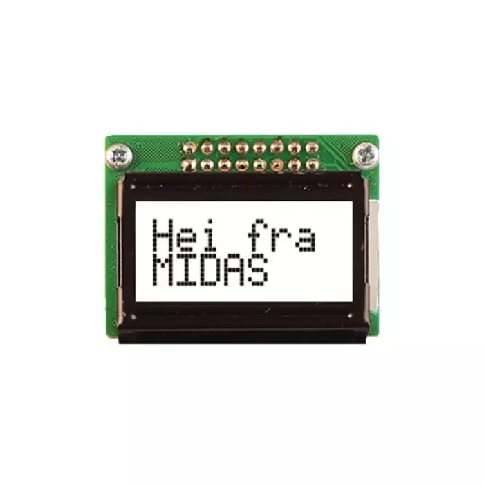 Midas Alphanumeric LCD Display White 2 Rows by 8 Characters Transflective, MC20805B6WM-FPTLW-V2