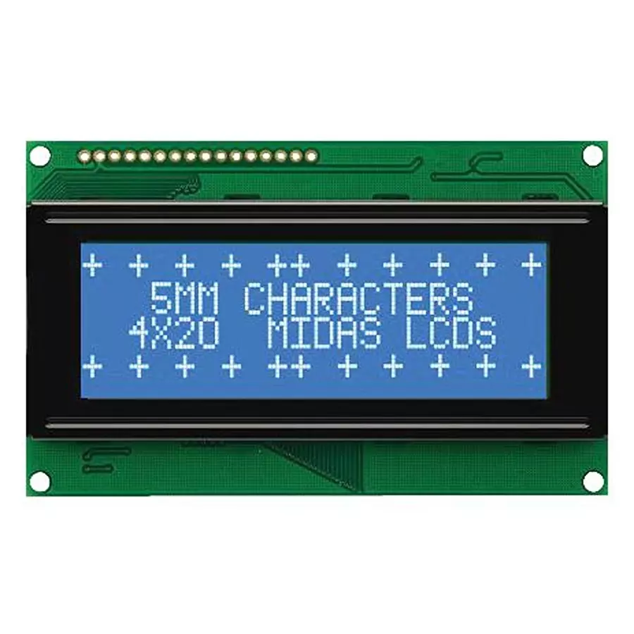 MIDAS DISPLAYS Display, Alphanumeric, 20X4, White, MC42005A6W-BNMLW-V2