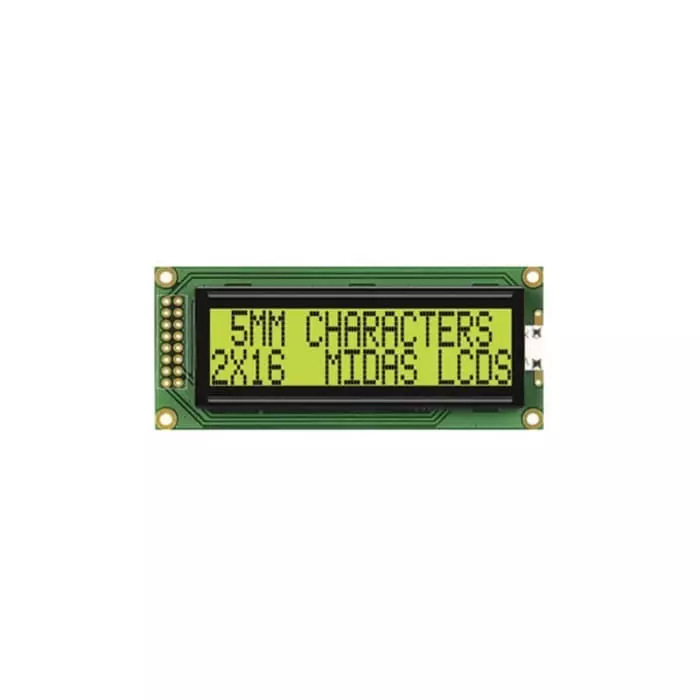 Midas Alphanumeric LCD Display Yellow-Green 2 Rows by 16 Characters Transflective, MC21605F6WE-SPTLY (Pack of 50 Pcs)