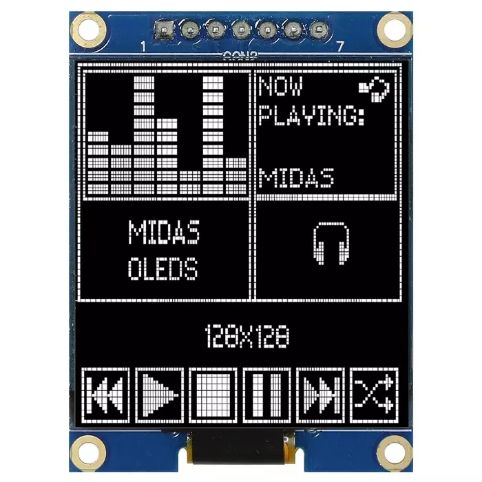 Midas Passive Matrix OLED Display 3.81 cm (1.5 inch) 128x128 Pixels, MDOB128128CV-WS