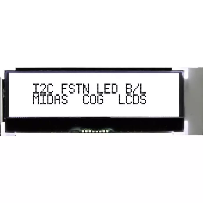 Midas Alphanumeric LCD Display White on Black 2 Rows by 16 Characters Transflective, MCCOG21605C6W-FPTLWI