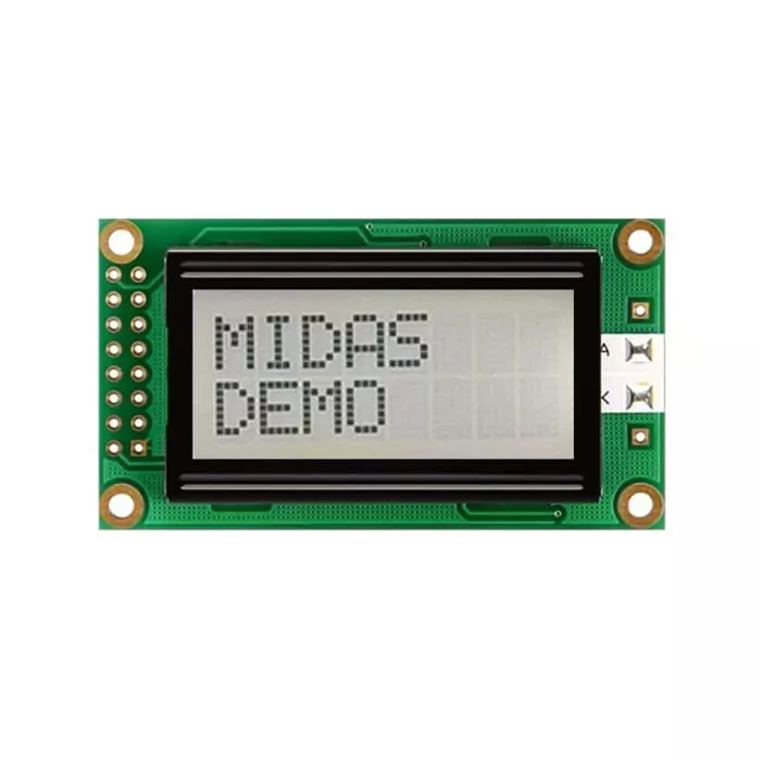 Midas Alphanumeric LCD Display 2 Rows by 8 Characters, MC20805A6W-FPTLWI-V2