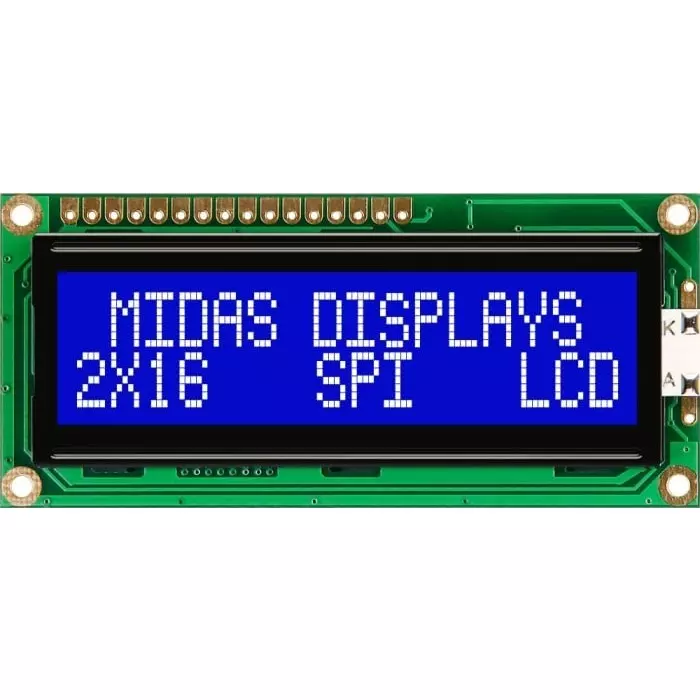 Midas Alphanumeric LCD Display 2 Rows by 16 Characters, MC21605C6W-BNMLWS-V2