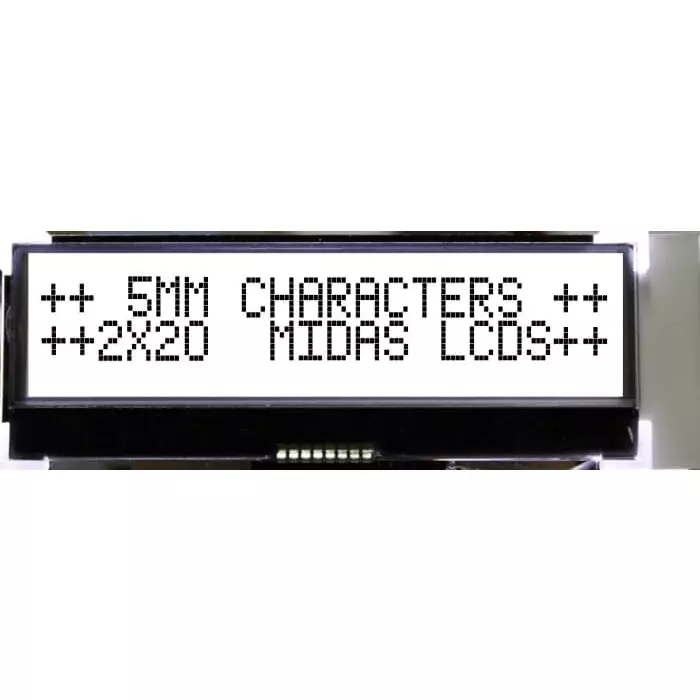 Midas Alphanumeric LCD Display White on Blue 2 Rows by 20 Characters Transflective, MCCOG22005A6W-FPTLWI