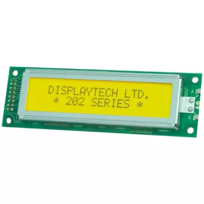 Displaytech Alphanumeric LCD Display Yellow on Green 2 Rows by 20 Characters Transflective, 202A-BC-BC (Pack of 250)