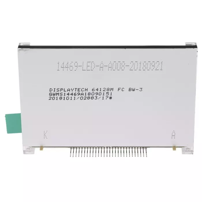 Displaytech Graphic LCD Display White on Black Transflective, 64128M FC BW-3