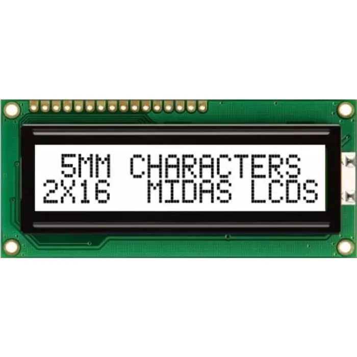 Midas Alphanumeric LCD Display 2 Rows by 16 Characters, MC21605C6WK-FPTLW-V2