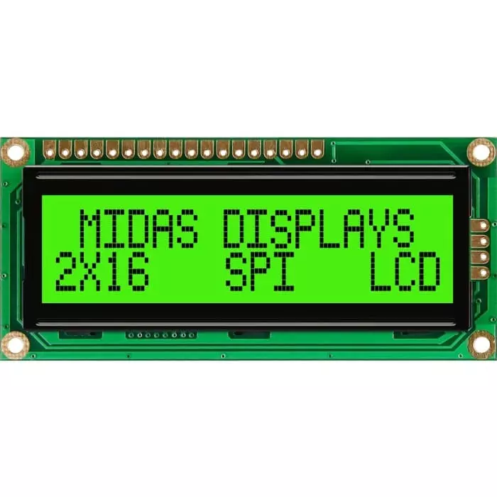 Midas LCD Display 2 Rows by 8 Characters, MD21605G6W1-FPTLRGBS