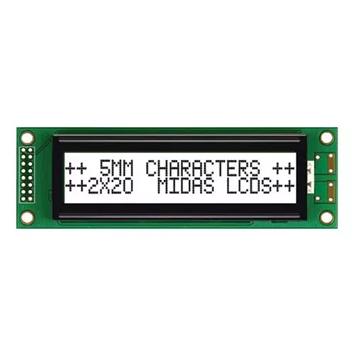 MIDAS DISPLAYS Display, Alphanumeric, 20X2, White, MC22005A6W-FPTLW-V2