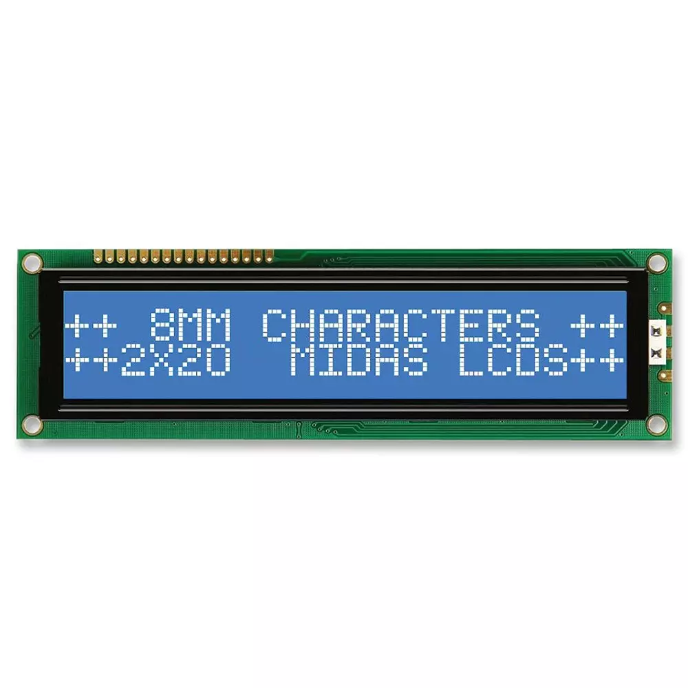MIDAS DISPLAYS Display, Alphanumeric, 20X2, White, MC22008B6W-BNMLW-V2