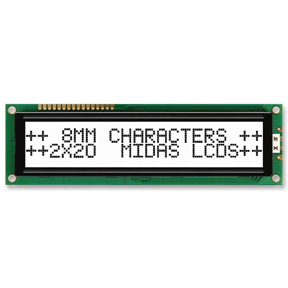 MIDAS DISPLAYS Display, Alphanumeric, 20X2, White, MC22008B6W-FPTLW-V2