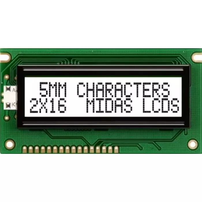 Midas Alphanumeric LCD Display 2 Rows by 16 Characters, MC21605A6WK-FPTLW-V2