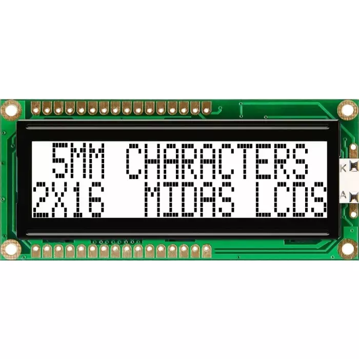 Midas Alphanumeric LCD Display 2 Rows by 16 Characters, MC21605G6WK-FPTLW-V2