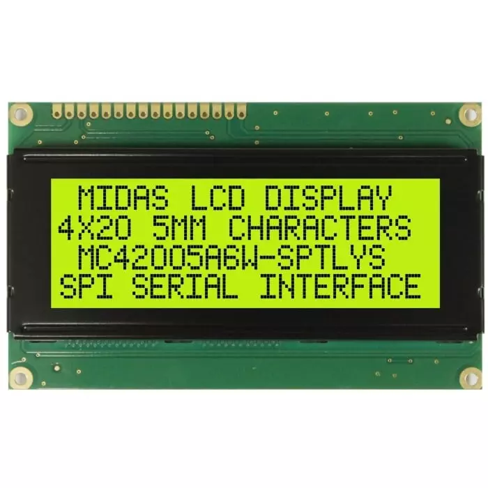 Midas Alphanumeric LCD Display 4 Rows by 20 Characters, MC42005A6W-SPTLYS-V2