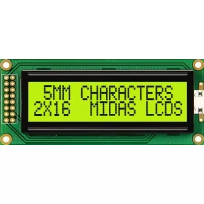 Midas Alphanumeric LCD Display 2 Rows by 16 Characters, MC21605B6WK-SPTLY-V2