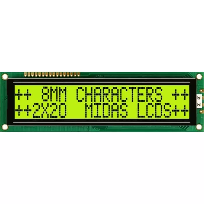 Midas Alphanumeric LCD Display 2 Rows by 20 Characters, MC22008B6W-SPTLY-V2