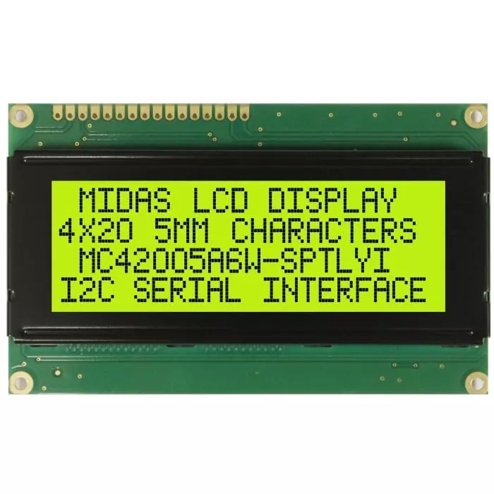 Midas Alphanumeric LCD Display 4 Rows by 20 Characters, MC42005A6W-SPTLYI-V2