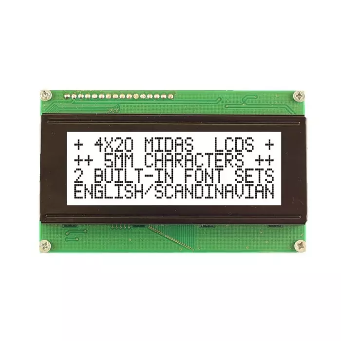 Midas Alphanumeric LCD Display White 4 Rows by 20 Characters Transflective, MC42005A6WM-FPTLW-V2