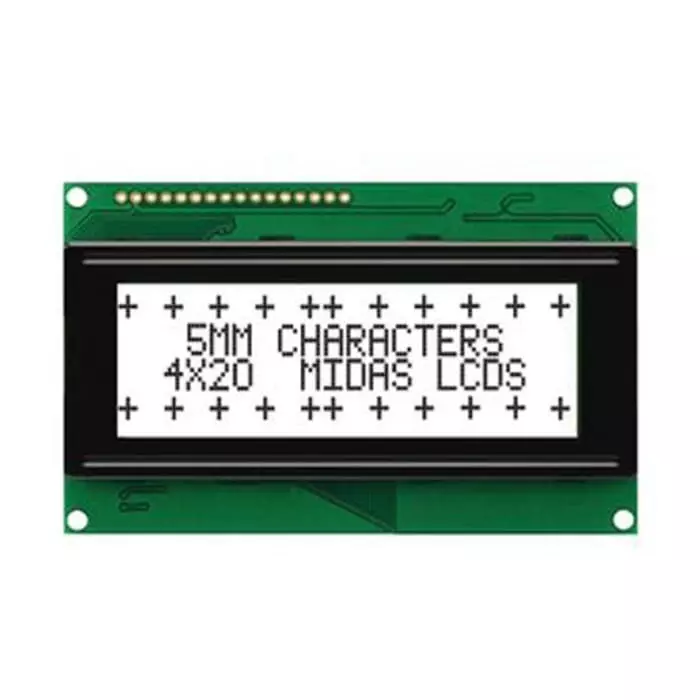 Midas Alphanumeric LCD Display White 4 Rows by 20 Characters Transflective, MC42005A6W-FPTLW-V2