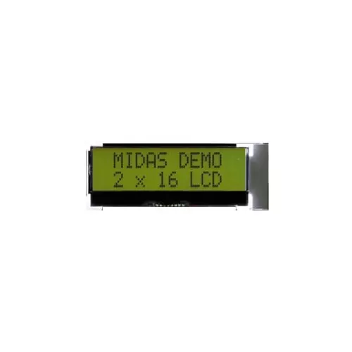 Midas Alphanumeric LCD Display Yellow-Green 2 Rows by 16 Characters Transflective, MCCOG21605D6W-SPTLYI