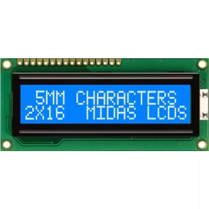 Midas Alphanumeric LCD Display 2 Rows by 16 Characters, MC21605C6WK-BNMLW-V2