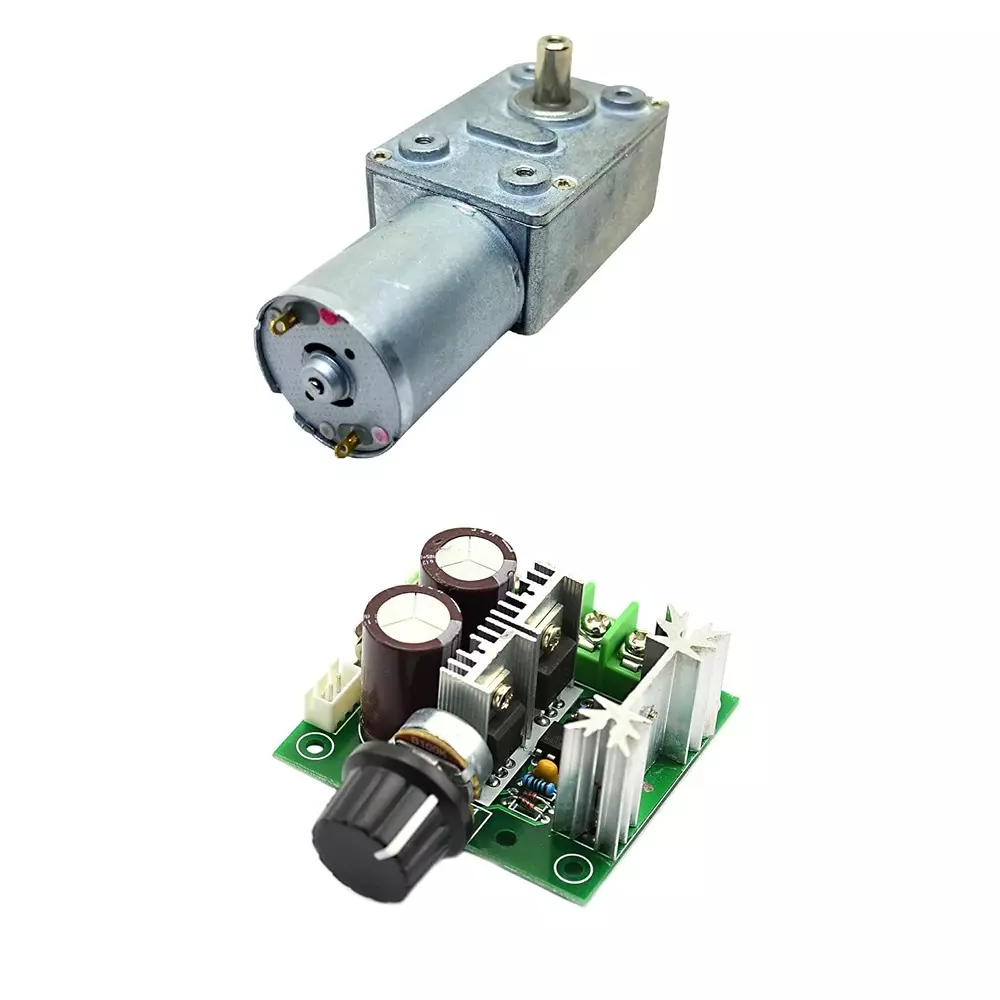 Invento DC Worm Gear Motor 5-12 V Operating Voltage 8-10 Kg-cm Torque 60 RPM Speed with 12-40 V 10 A PWM Speed Controller, ISC 675-MC