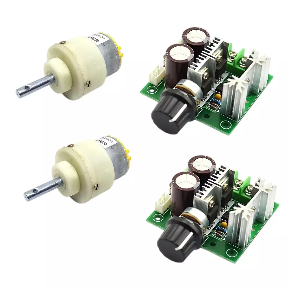 Invento Side Shaft Geared DC Motor 5 Kg-cm Torque 150 RPM Speed with 12-40 V 10 A PWM Variable Speed Controller, ISC 2077-D1 (Pack of 2 Kit)