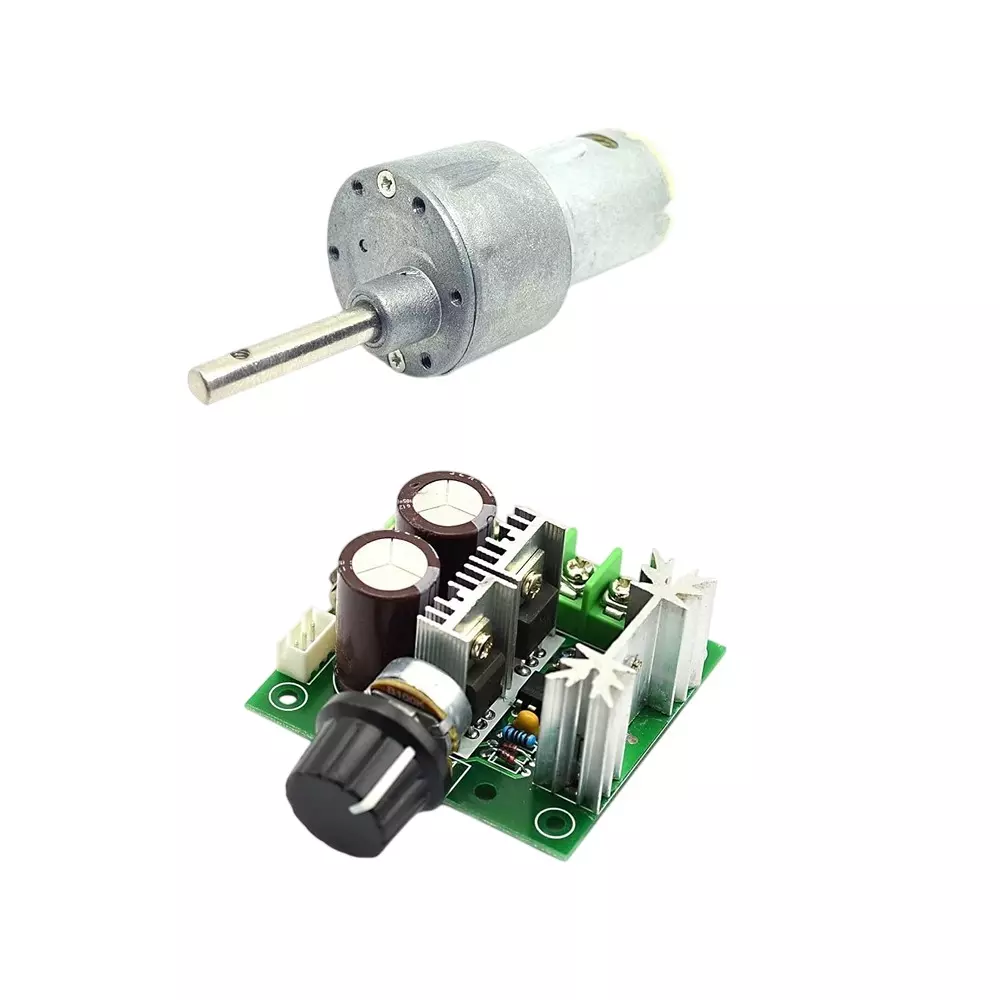 Invento Side Shaft Geared DC Motor 10 Kg-cm Torque 150 RPM Speed with 12-40 V 10 A PWM Variable Speed Controller, ISC 2076-D2 (Pack of 4 Kit)