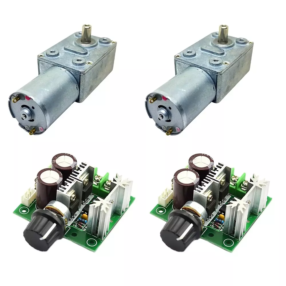 Invento DC Worm Gear Motor 5-12 V Operating Voltage 8-10 Kg-cm Torque 60 RPM Speed with 12-40 V 10 A PWM Speed Controller, ISC 675-MC1 (Pack of 2 Pcs)