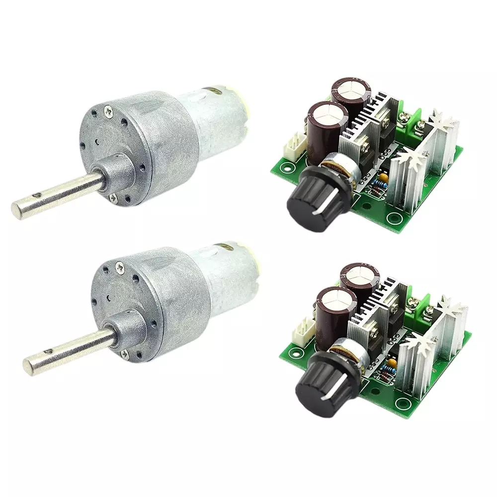 Invento Side Shaft Geared DC Motor 10 Kg-cm Torque 150 RPM Speed with 12-40 V 10 A PWM Variable Speed Controller, ISC 2076-D1 (Pack of 2 Kit)