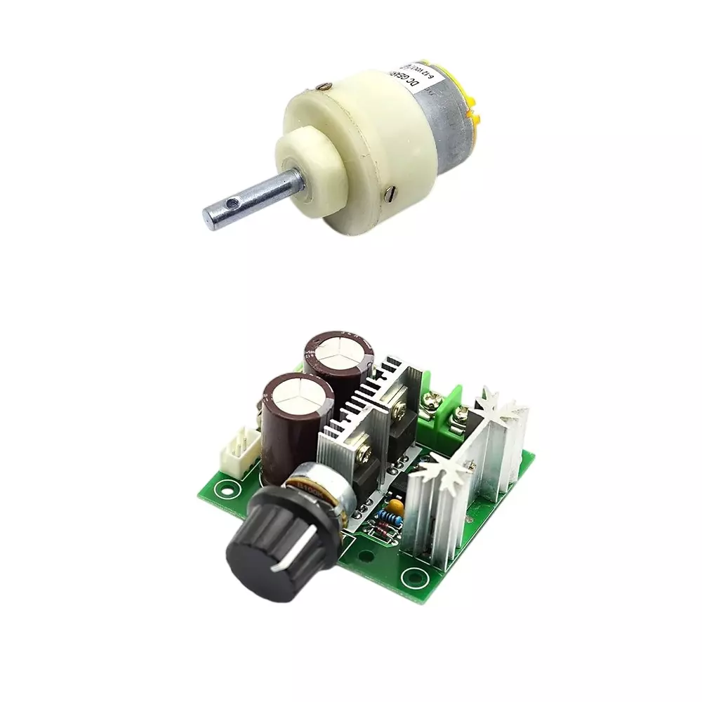 Invento Side Shaft Geared DC Motor 5 Kg-cm Torque 500 RPM Speed with 12-40 V 10 A PWM Variable Speed Controller, ISC 2077-G3 (Pack of 5 Kit)