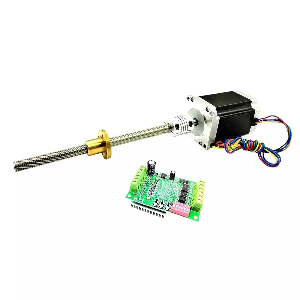 Invento Nema 23 Stepper Motor 25 Kg-cm + TB6560 Stepper Driver + Flexible Coupling + M12 1.75 mm Pitch Threaded Rod + Brass Nut, ISC 1206-C (Rod Length: 100mm - 1000mm)