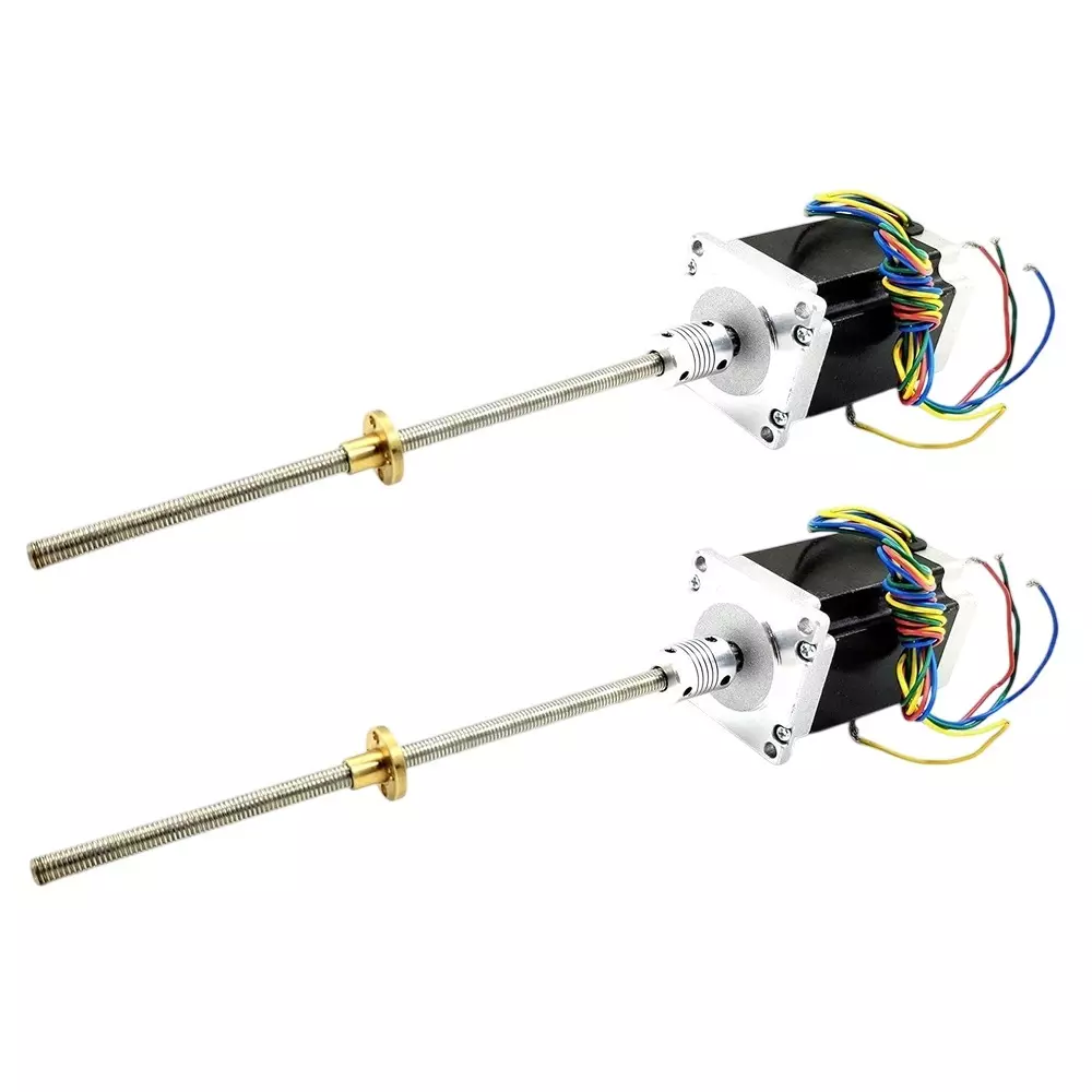 Invento Nema 23 Stepper Motor 25 Kg-cm Holding Torque + Flexible Coupling + 1000 mm Length M10 1.5 mm Pitch Threaded Rod + Brass Nut, ISC 1205-A8 (Pack of 2 Kit)