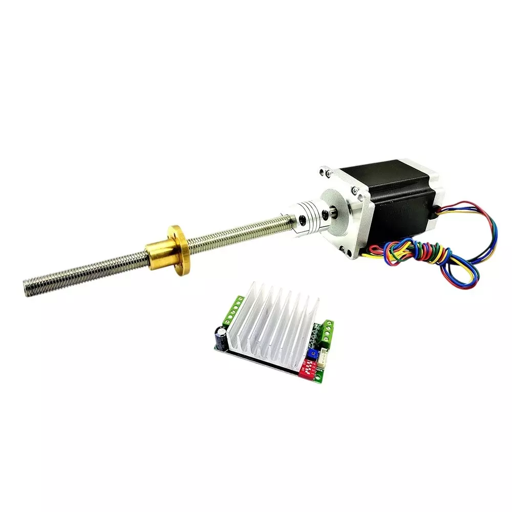 Invento Nema 23 Stepper Motor 25 Kg-cm + TB6600 Stepper Driver + Flexible Coupling + 300 mm Length M12 1.75 mm Pitch Threaded Rod + Brass Nut, ISC 1206-B3