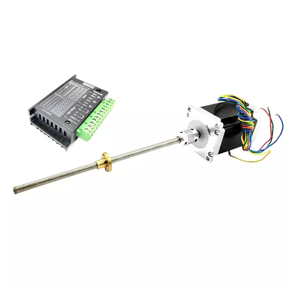 Invento Nema 23 Stepper Motor 25 Kg-cm Holding Torque + TB6600 Stepper Driver + Flexible Coupling + 400 mm Length M10 1.5 mm Pitch Threaded Rod + Brass Nut, ISC 1205-B4