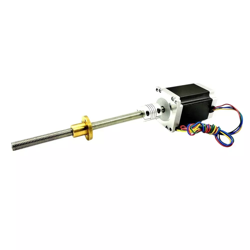 Invento Nema 23 Stepper Motor 25 Kg-cm Holding Torque + Flexible Coupling + M12 1.75 mm Pitch Threaded Rod + Brass Nut, ISC 1206-X (Rod Length: 100mm - 1000mm)