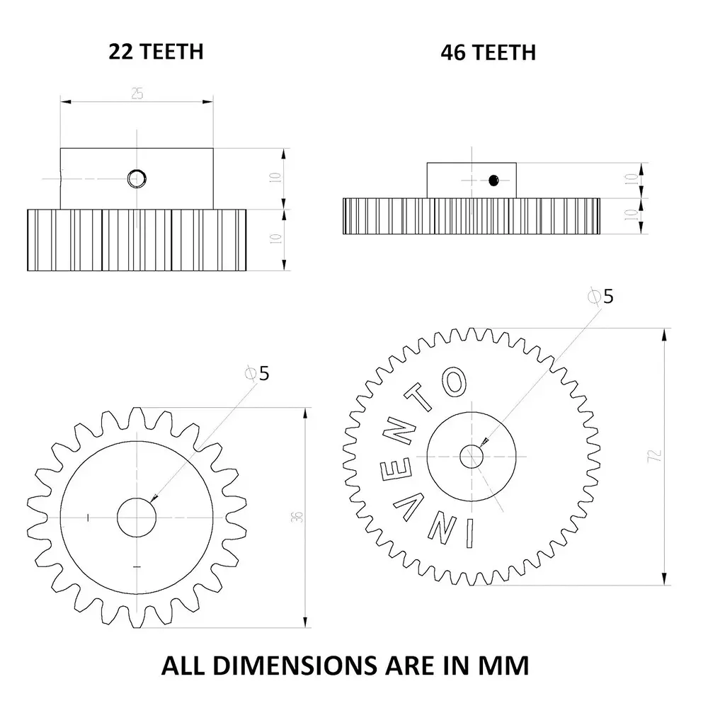 invento-3d-printed-spur-gear-plastic-2246-straight-teeth-3672-mm-outer-diameter-15-module-isc-2048-b15-pack-of-4-kit