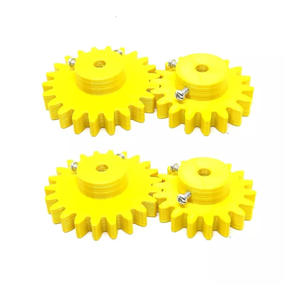Invento 3D Printed Spur Gear Plastic 18/22 Teeth & 50/60 mm Outer Diameter 2.5M, Yellow, ISC 1916-9A-8M (Pack of 2 Kit)