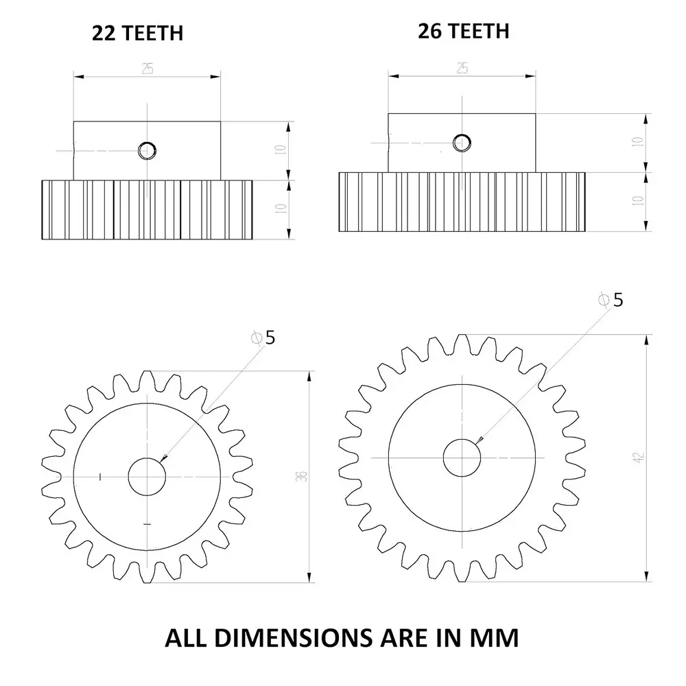 invento-3d-printed-spur-gear-plastic-2226-straight-teeth-3642-mm-outer-diameter-15-module-isc-2048-b10-pack-of-4-kit