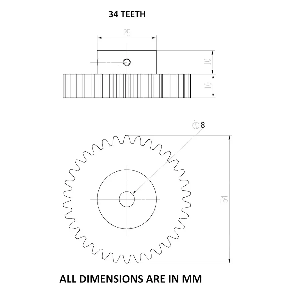 invento-3d-printed-spur-gear-plastic-34-teeth-15-module-54-mm-outer-diameter-8-mm-compatible-shaft-size-isc-2040-1d-pack-of-8-pcs