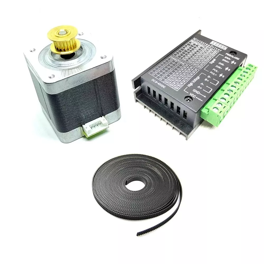 Invento Nema 17 Bipolar Stepper Motor 5 Kg-cm Torque with Inbuilt 20 Teeth GT2 Pulley + TB6600 Stepper Driver + 8 m GT2 Belt, ISC 004-A-E2 (Pack of 4 Kit)