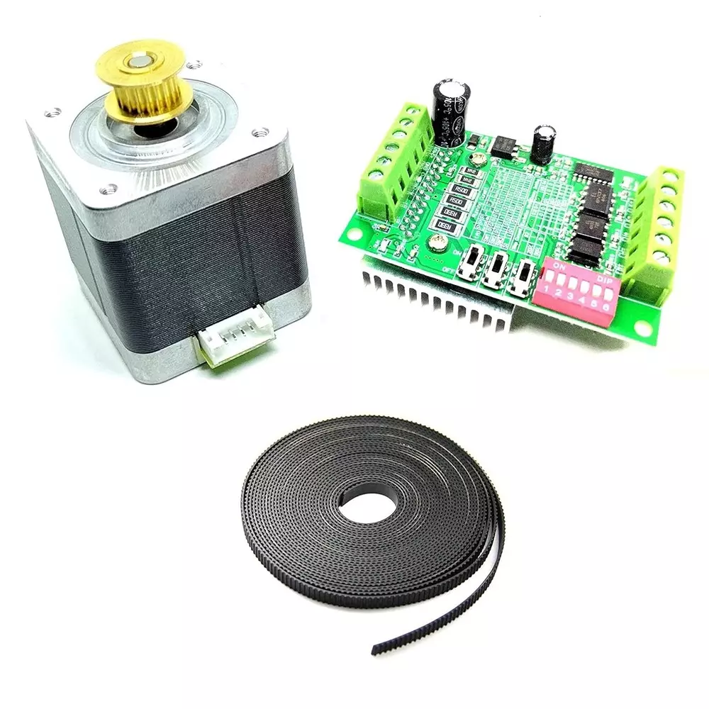 Invento Nema 17 Bipolar Stepper Motor 5 Kg-cm Torque with Inbuilt 20 Teeth GT2 Pulley + TB6560 Stepper Driver + 8 m GT2 Belt, ISC 004-A-G2 (Pack of 4 Kit)
