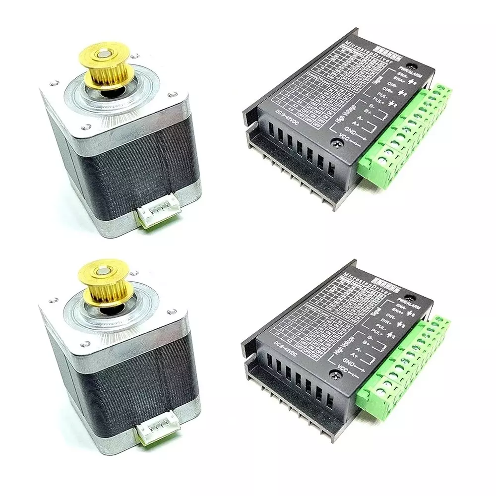 Invento Nema 17 Bipolar Stepper Motor 5 Kg-cm Torque with Inbuilt 20 Teeth GT2 Pulley + TB6600 Stepper Driver, ISC 004-A-B1 (Pack of 2 Kit)