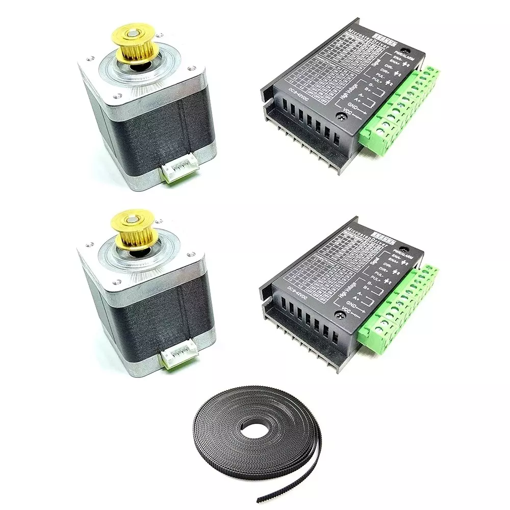 Invento Nema 17 Bipolar Stepper Motor 5 Kg-cm Torque with Inbuilt 20 Teeth GT2 Pulley + TB6600 Stepper Driver + 4 m GT2 Belt, ISC 004-A-E1 (Pack of 2 Kit)