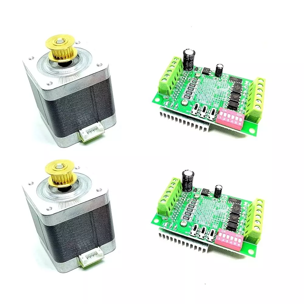 Invento Nema 17 Bipolar Stepper Motor 5 Kg-cm Torque with Inbuilt 20 Teeth GT2 Pulley + TB6560 Stepper Driver, ISC 004-A-D1 (Pack of 2 Kit)