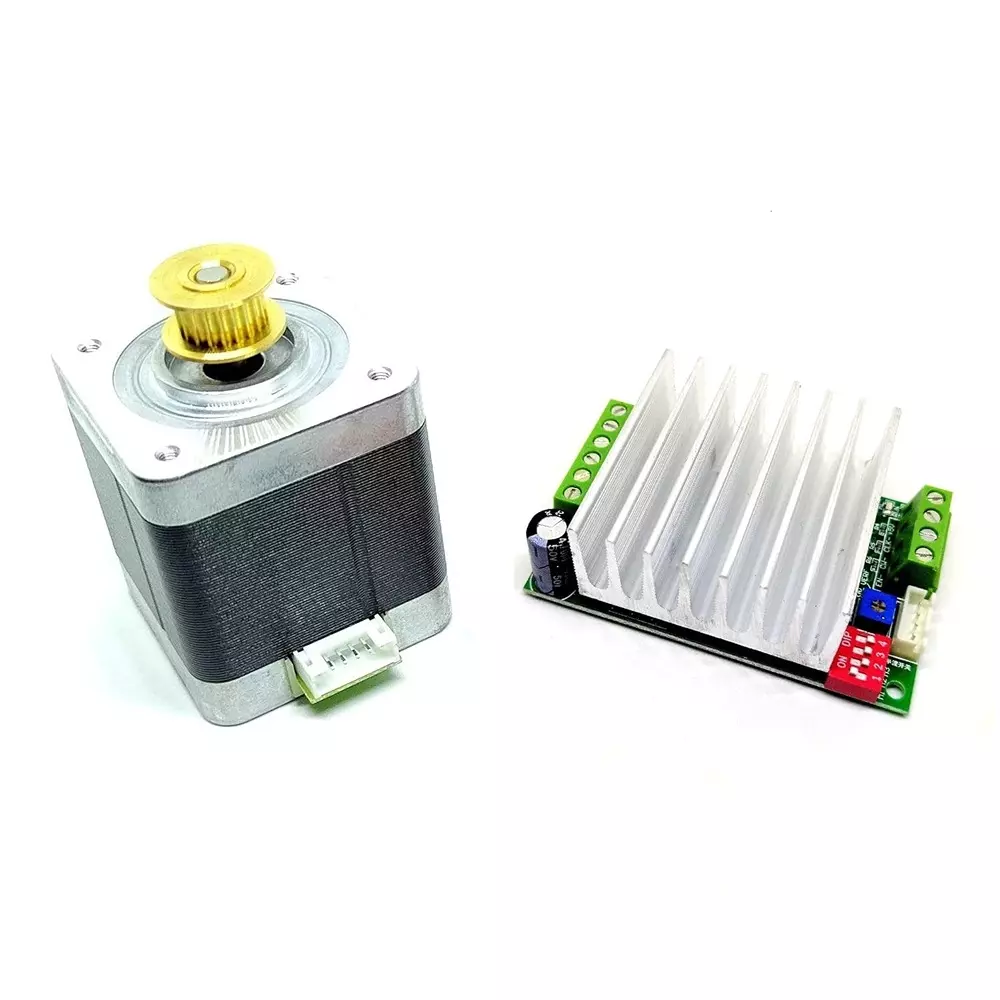 Invento Nema 17 Bipolar Stepper Motor 5 Kg-cm Torque with Inbuilt 20 Teeth GT2 Pulley + TB6600 Stepper Driver, ISC 004-A-C